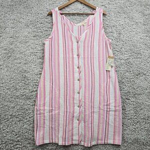 Escape by Habitat Pink Striped Dress Medium Cotton Pockets Beach Vacation Casual
